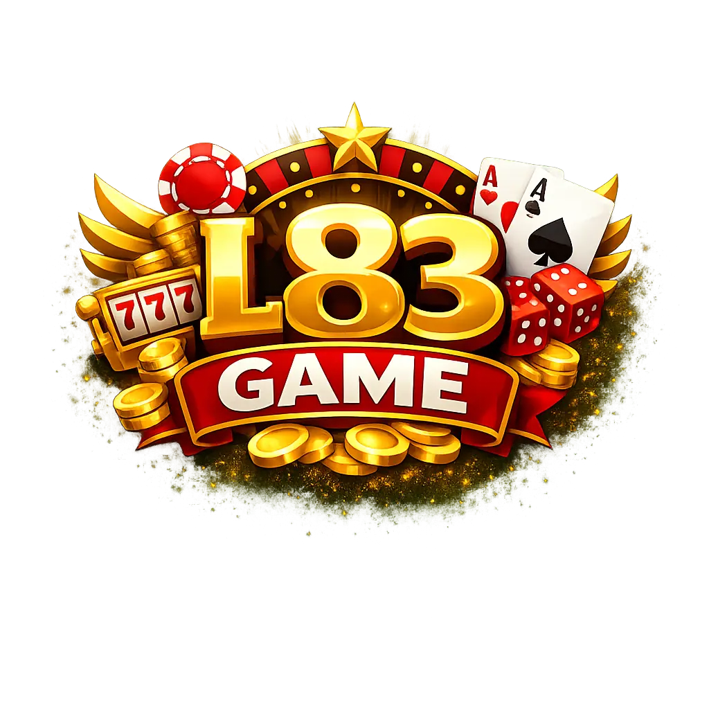 L83 Game logo with golden text, casino chips, cards, dice, slot machine, and gold coins on a dark background.