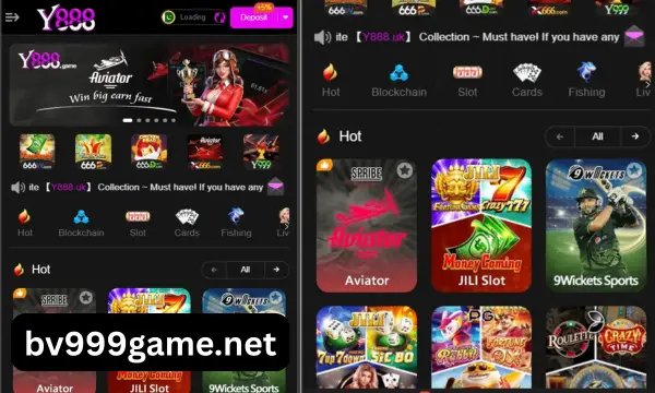 Y88 Game APK homepage showing popular online games and mobile gaming features.